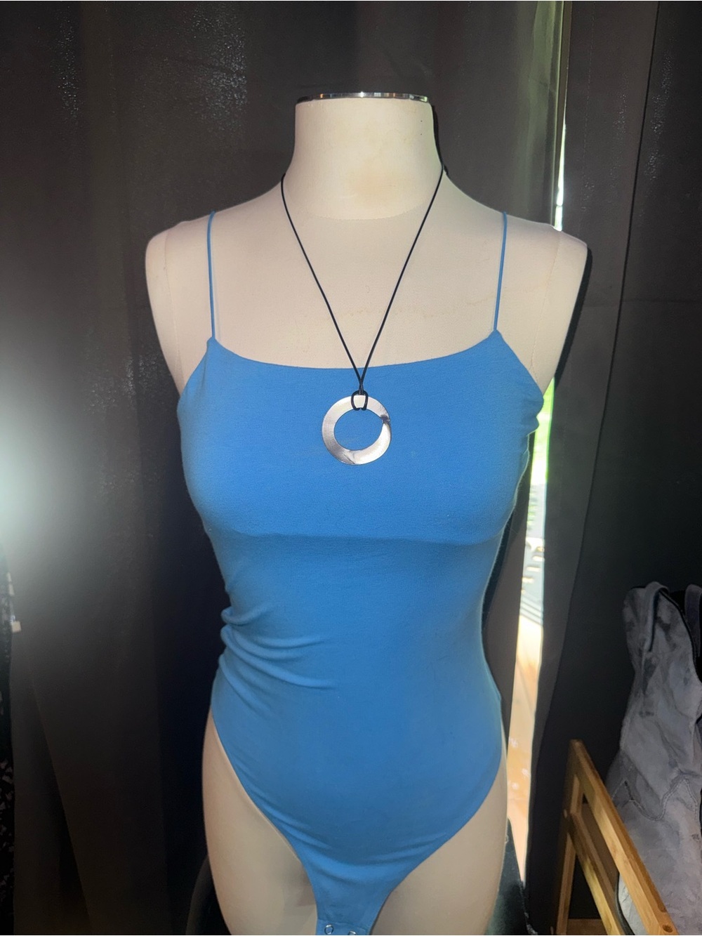 Blue Women's Spaghetti Strap Bodysuit